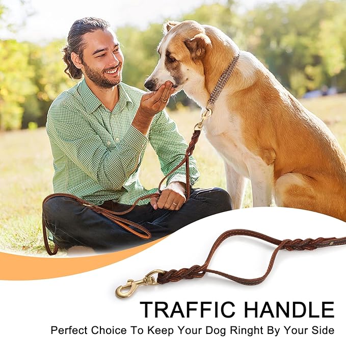 Guiding Star Double Handle Leather Dog Leash 6ft 6 Foot 5/8", Brown)