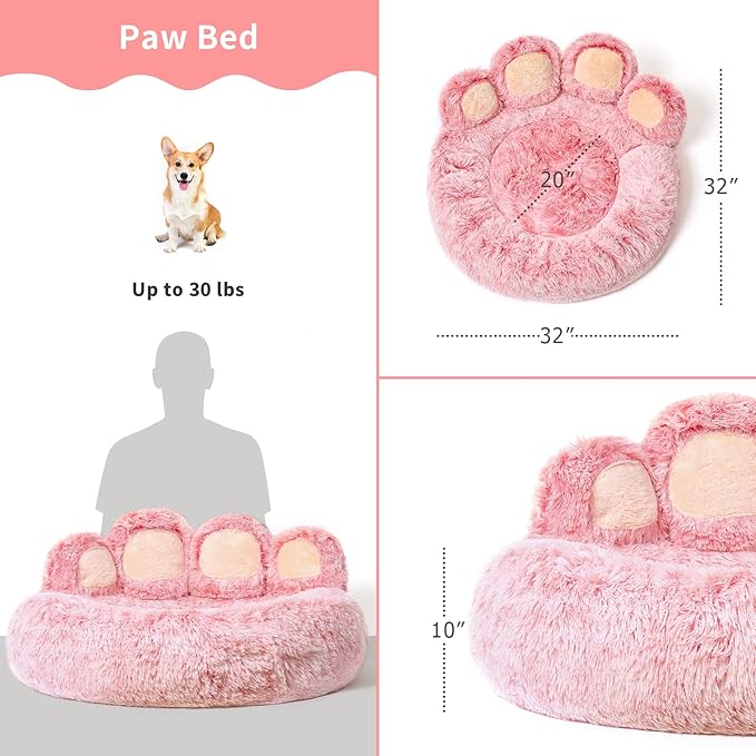 Jiupety Cute Pink Round Calming Dog Bed of Paw Shape