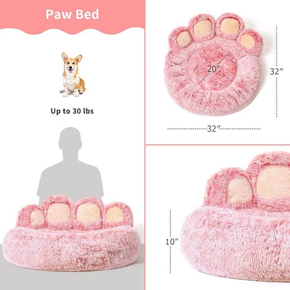 Jiupety Cute Pink Round Calming Dog Bed of Paw Shape