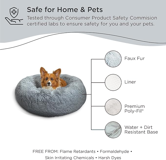Best Friends by Sheri The Original Calming Donut Cat and Dog Bed in Shag Fur Gray 30"