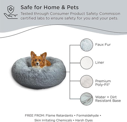 Best Friends by Sheri The Original Calming Donut Cat and Dog Bed in Shag Fur Gray 30"
