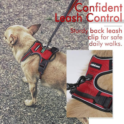 rabbitgoo Dog Harness, No-Pull Pet Harness with 2 Leash Clips, Adjustable Soft Padded Dog Vest, Reflective No-Choke Pet Oxford Vest with Easy Control Handle for Medium Dogs, Red, M