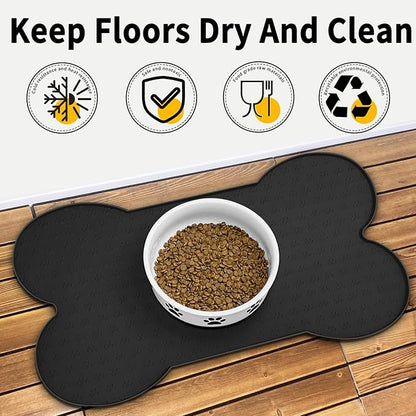 Dog Food Mat Anti-Slip Silicone Dog Bowl Mat Thicker Pet Placemat Waterproof Cat Feeder Pad with Raised Edge Puppy Kitten Feeding Mats Suitable Small Medium-Sized Dogs Cats Eating Tray