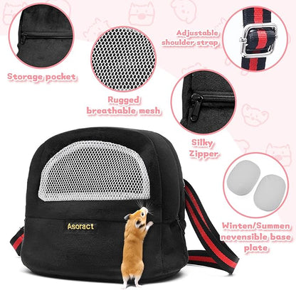 Sugar Glider Pouch Bonding Fleece Guinea Pig Carrier, Soft Comfortable Going Out Small Pets Sleeping Bag with Adjustable Strap,Breathable Mesh Window and Removable Mat for Hedgehogs (Black, L1)