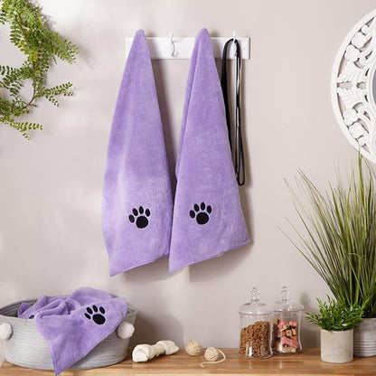 Bone Dry Pet Grooming Towel Collection Embroidered Absorbent Microfiber Drying Set 15x30, Lavender, 3 Count