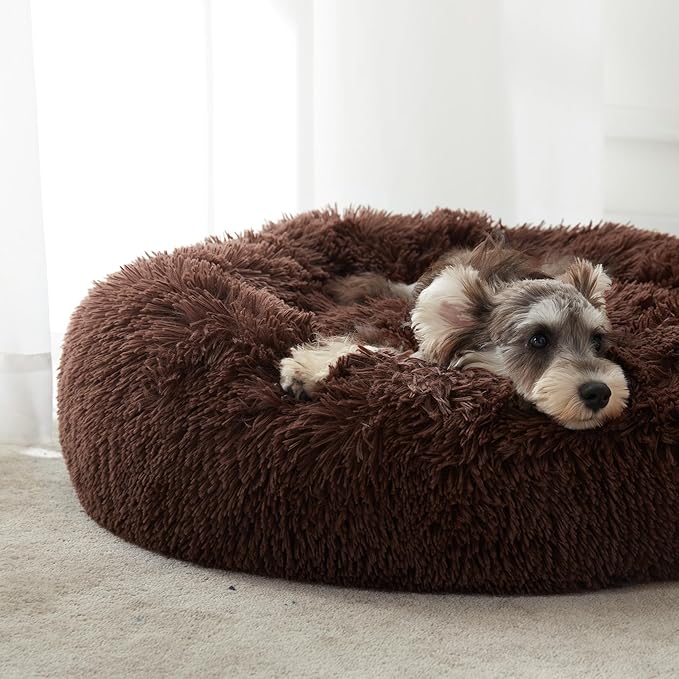 WESTERN HOME WH Calming Dog Bed & Cat Bed, Anti-Anxiety Donut Dog Cuddler Bed, Warming Cozy Soft Dog Round Bed, Fluffy Faux Fur Plush Dog Cat Cushion Bed for Small Medium Dogs and Cats