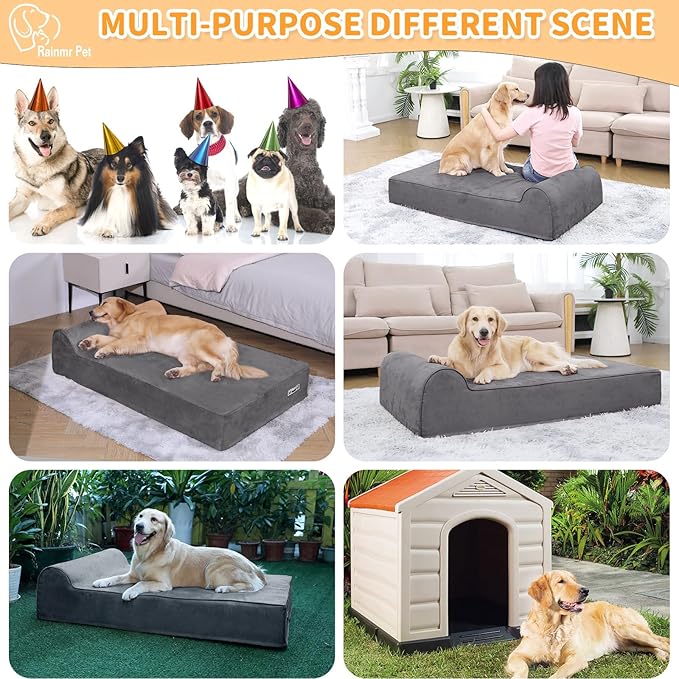 7" Orthopedic Dog Bed for Large Dogs and Extra Large Dogs - XL Dog Bed with Scratch-Resistant Microsuede Cover & Machine Washable Removable Waterproof Cover Jumbo Dog Bed (X-Large, Grey)