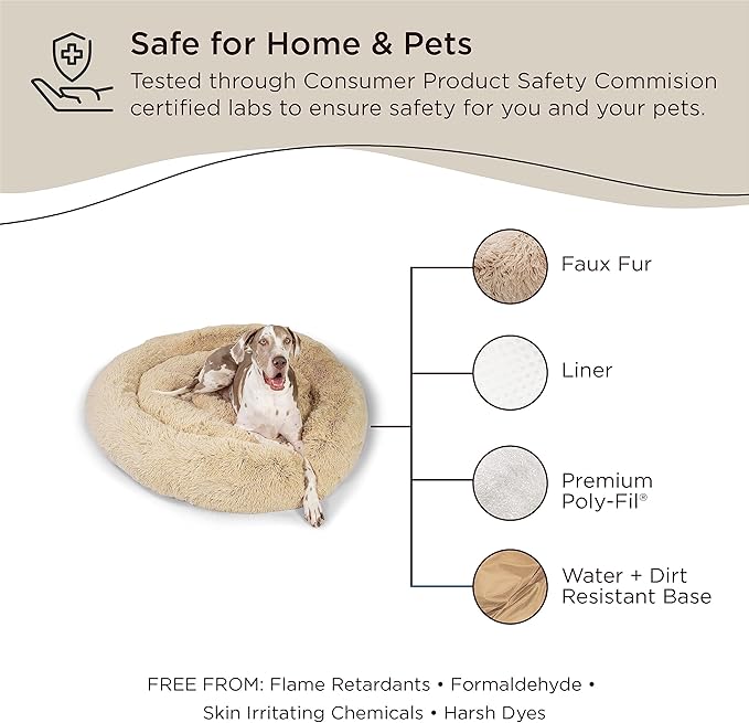 Best Friends by Sheri The Original Calming Donut Shag 2XL Dog Bed for Big Dogs 54"