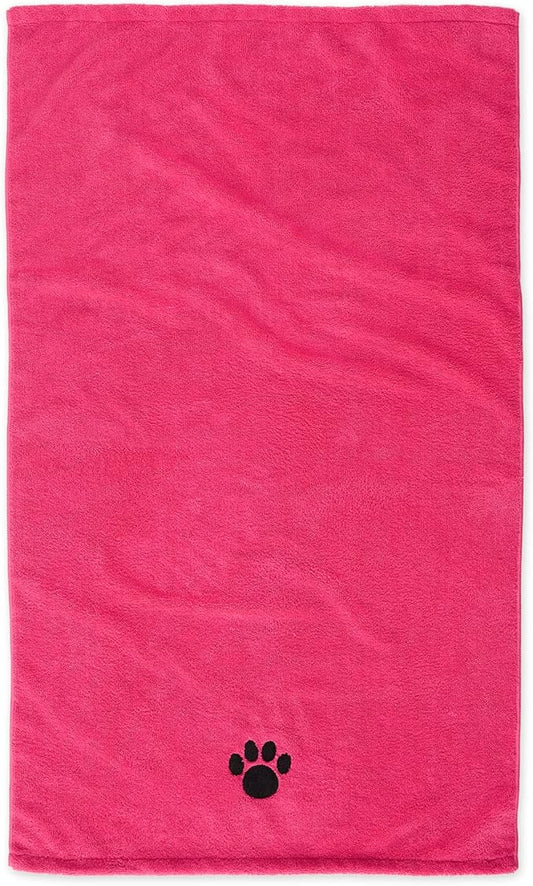 Bone Dry Embroidered Pet Grooming Towel Collection 41x23.5, Raspberry