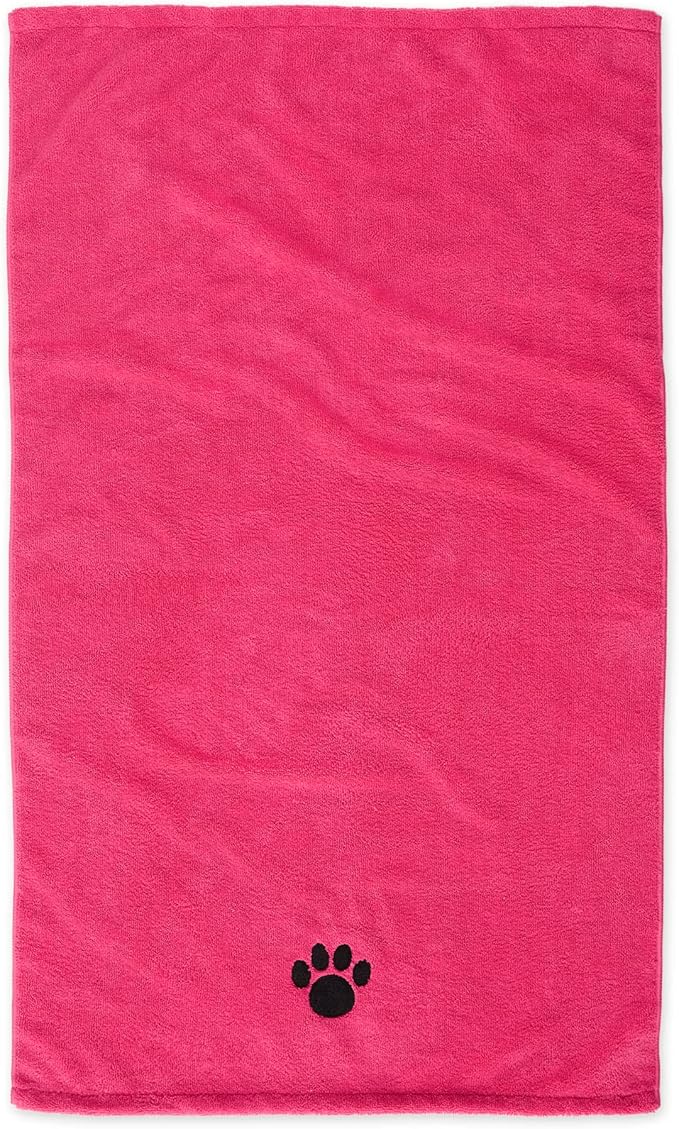 Bone Dry Embroidered Pet Grooming Towel Collection 41x23.5, Raspberry