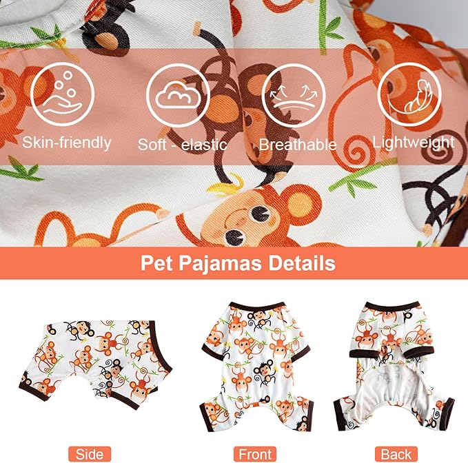 Cute Pet Clothes Dog Pajamas for Small Dogs Boy Girl Soft Stretch Puppy Clothes Dog Pjs Summer Dog Jammies Onesies Dog Outfits for Chihuahua Yorkie Teacup Cat Apparel Clothing (Small, Cute Monkey)