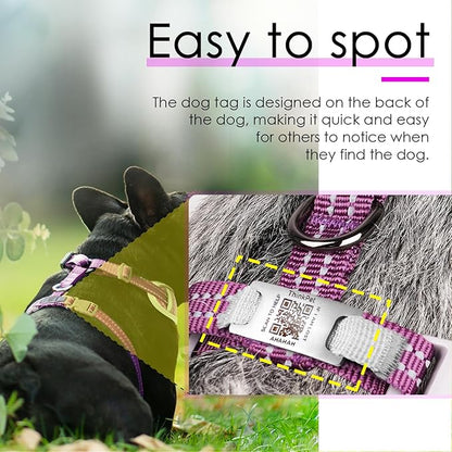 ThinkPet Reflective Breathable Soft Air Mesh with QR Code Dog Tag Puppy Choke Free Over Head Vest Harness for Puppy Small Medium Dogs and Cats Large Purple