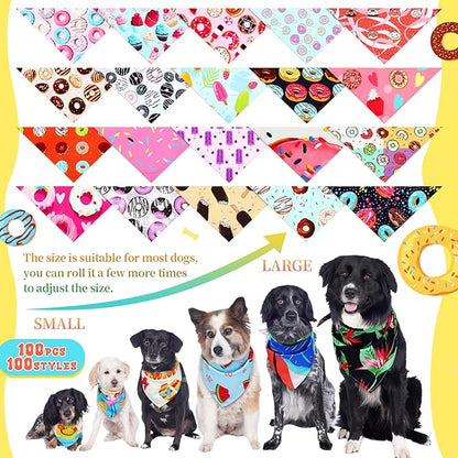 100 Pcs Donut Dog Bandanas Bulk Pet Bandanas