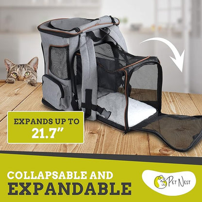 Expandable Pet Carrier Backpack for Cats, Dogs and Small Animals, Portable Pet Travel Carrier, Super Ventilated Design, Airline Approved, Ideal for Traveling/Hiking/Camping