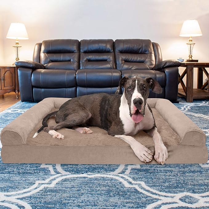 Furhaven Memory Foam Dog Bed for Large Dogs w/ Removable Bolsters & Washable Cover 125 lbs