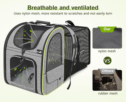 Pecute Pet Carrier Backpack, Large Cat Carrier Backpack, Expandable Cat Backpack with Breathable Mesh for Medium Large Cats, and Small Dogs, Dog Backpack Carrier for Travel Hiking