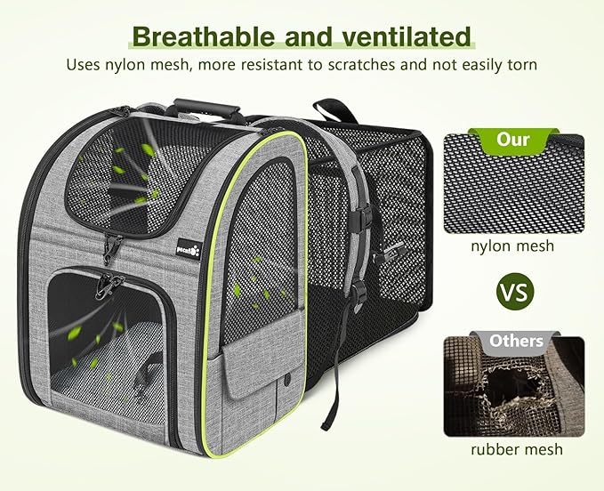 Pecute Pet Carrier Backpack with Shade Cover, Large Cat Carrier Backpack, Expandable Cat Backpack with Breathable Mesh for Medium Large Cats, Small Dogs, Dog Backpack Carrier for Travel Hiking