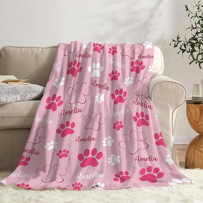 Personalized Dog Blankets Dog Paw Print Blanket Puppy Blanket 120"x90" for