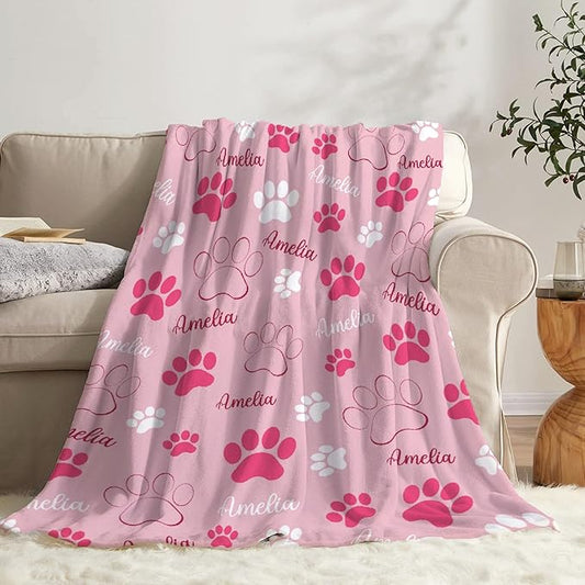 Personalized Dog Blankets Dog Paw Print Blanket Puppy Blanket 120"x90" for