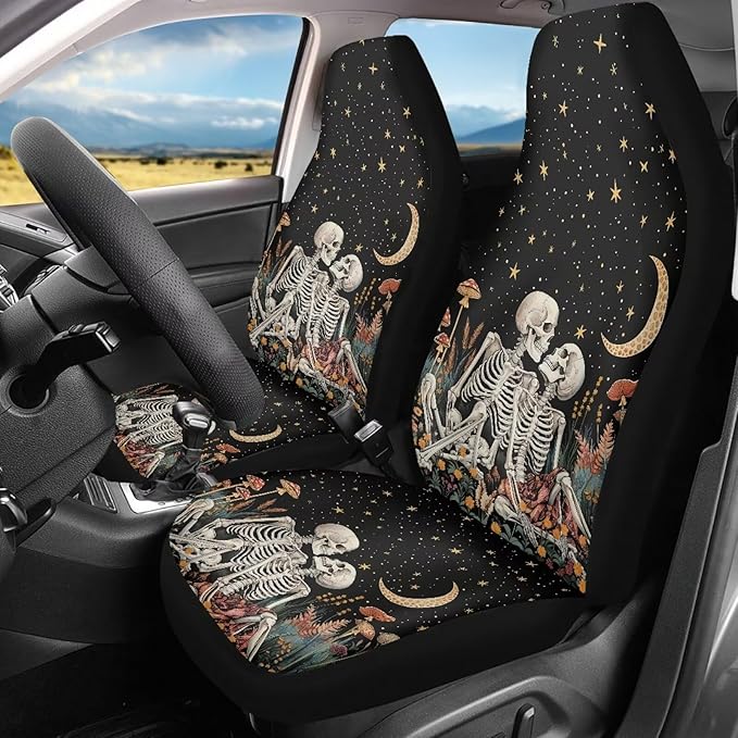 Halloween Skull Mushroom Moon Car Seat Covers Washable Seat Protector for Women Men Automotive Vehicle Seat Covers Car Interior Accessories for Cars