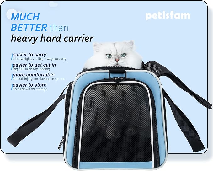 petisfam Soft Pet Travel Carrier Bag for Medium Cats and Puppy. Easy Vet Visit, Airline Approved, Top Loading, Easy Storage