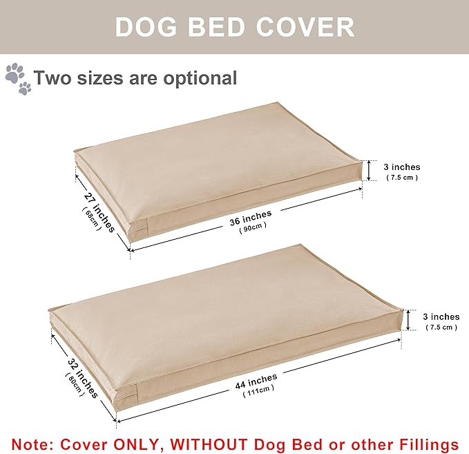 Dog Bed Cover, Waterproof Dog Bed Replacement Cover with Zipper, Oxford Removable Pet Bed Mattress Protector for Outdoor Use, 36Lx27Wx3H in, Bed Cover Only, Khaki