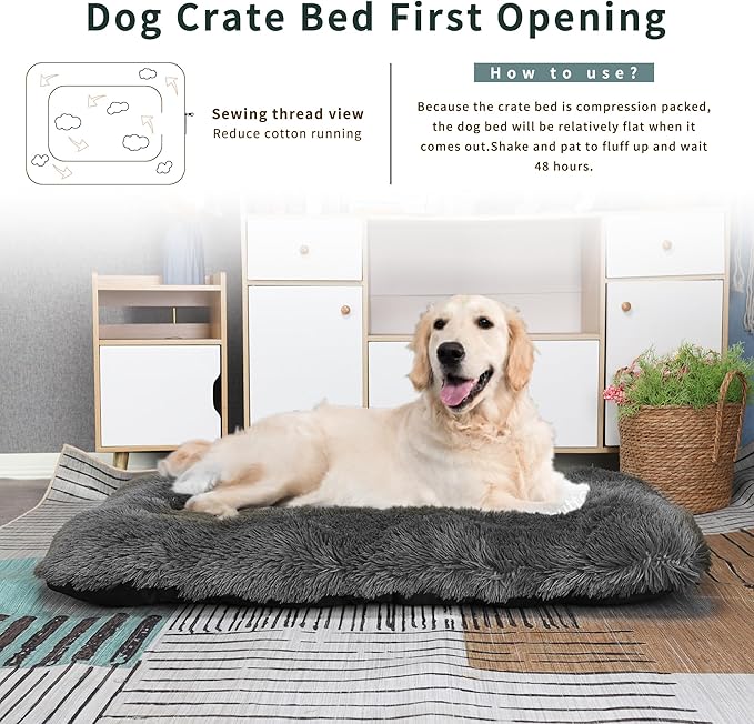 XL Dog Crate Pad 42x28 Washable,XL Dog Mat for Crates Orthopedic,Calming Dog Bed Fluffy Plush Dog Mat for Furniture - 42" x 28" Dark Grey