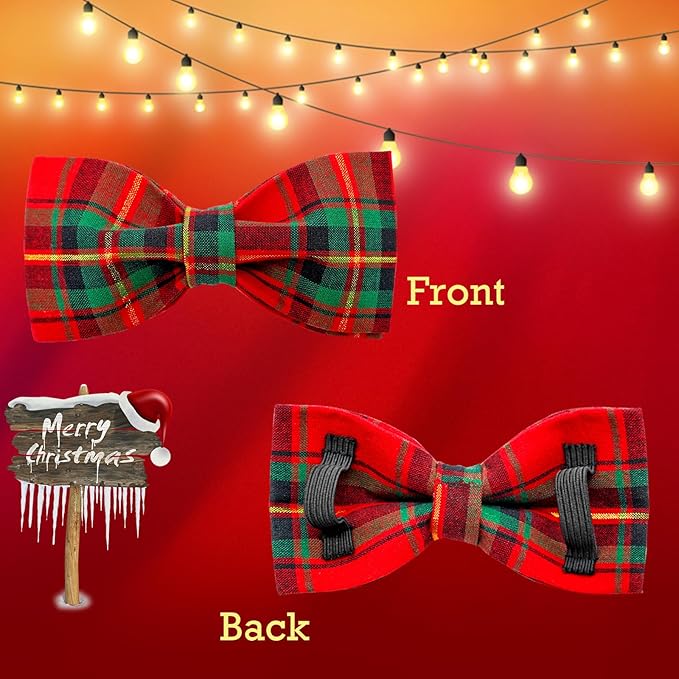 Lionheart glory Christmas Plaid Dog Collar, Dog Bow Collar Adjustable Soft and Comfortable Bowtie Collars for Small Dogs Girl or Boy Pet Gift Fall Collar Dog Bow