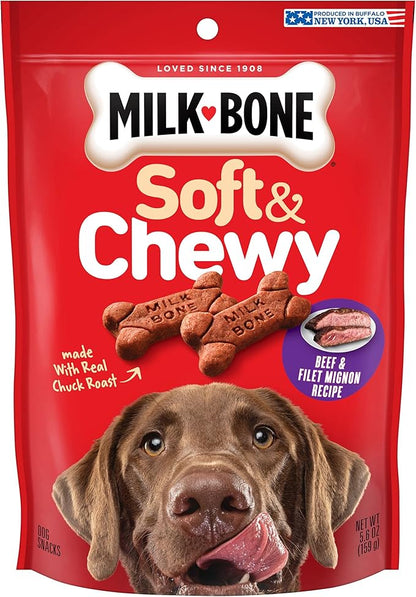 Milk-Bone Soft & Chewy Dog Treats, Beef & Filet Mignon Recipe, 5.6 Ounce (Pack of 10) Made with Real Chuck Roast