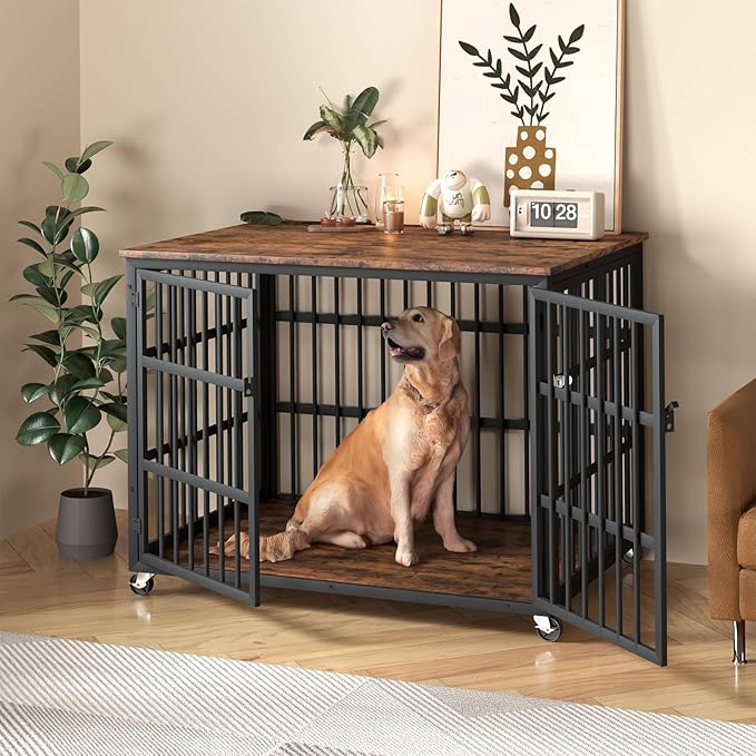 Rovibek Dog Crates for Large Dogs Medium Dogs 39" Dog 4 Wheels, 2 Doors
