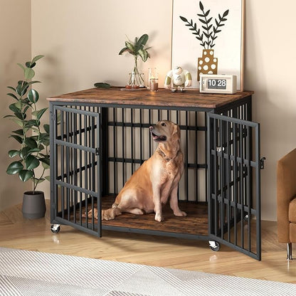 Rovibek Dog Crates for Large Dogs Medium Dogs 39" Dog 4 Wheels, 2 Doors