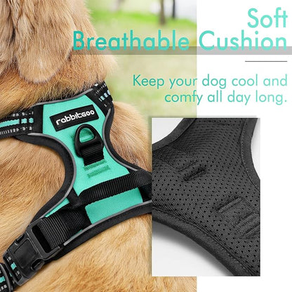 rabbitgoo Dog Harness, No-Pull Pet Harness with 2 Leash Clips, Adjustable Soft Padded Dog Vest, Reflective No-Choke Pet Oxford Vest with Easy Control Handle for Large Dogs, Turquoise, XL