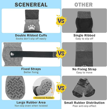 SCENEREAL Dog Socks to Prevent Licking Paws for Hot Pavement, Anti Slip Long Dog Grip Socks for Hardwood Floors, Dog Shoes Booties&Paw Protector for Small Medium Large Senior Dog, Pet Socks for Wounds