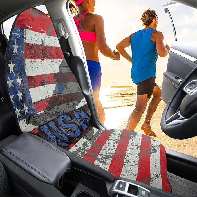 Eagle USA Flag Sweatproof Towel Car Front Seat Cover Non-Slip Bucket Seat Protector Easy to Install Universal Seat Cover for Car