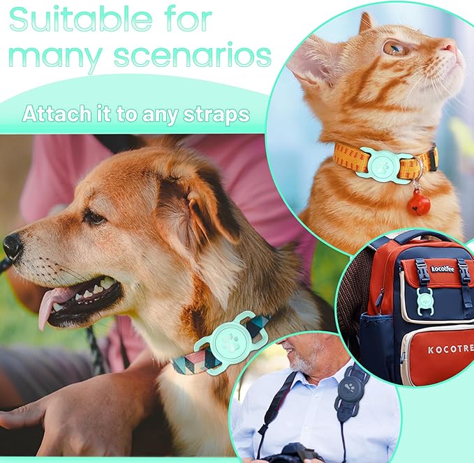 SANKALA Airtag Dog Collar Holder, [1 Pack] Waterproof Dog Airtag Holder, Silicone Full Body Covered Anti-Lost Protective Apple Air Tag Holder for Pet Collar - Fits All Width Collars, Mint Green