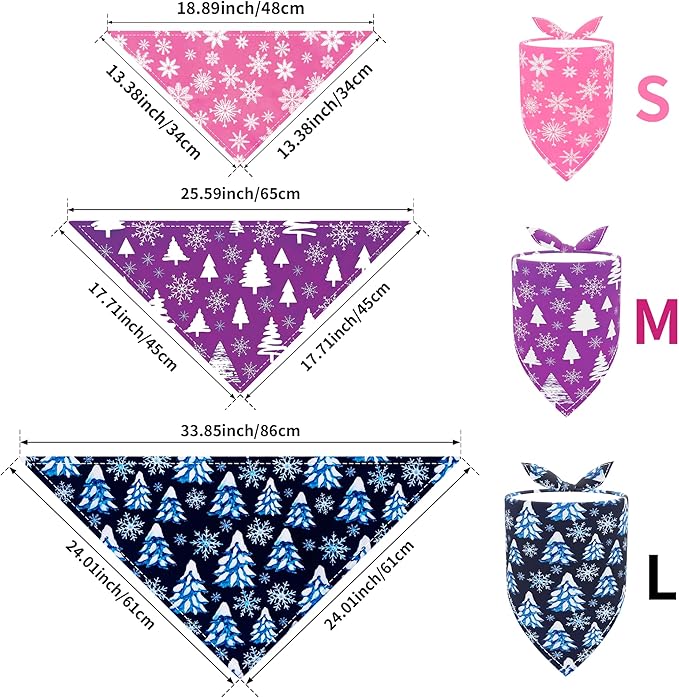 10PCS Big Dog Bandanas Winter Bulk for Large XL Breed Dog Snow Forest Ice PineTree Pattern Kerchief Triangle Bibs Head Scarves for Boys and Girls Grooming Accessories Costume