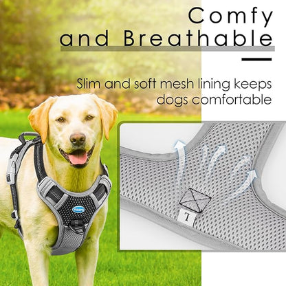 ThinkPet No Pull Harness Breathable Sport Harness with Handle-Dog Harnesses Reflective Adjustable for Medium Large Dogs,Back/Front Clip for Easy Control