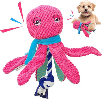 Squeaky Dog Toys, Cute Octopus Plush Toy with Detachable Rope for Dogs Indoor Play, Interactive Dog Toys with Non-Shedding Material for Small and Medium Dogs