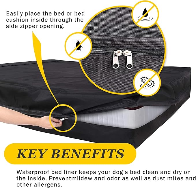 Dog Bed Covers 30L × 20W × 3H Inch Washable Black Thickened Waterproof Oxford Fabric with Handles and Zipper Reusable Dog Bed Liner for Small to Medium 30-35 Lbs Puppy