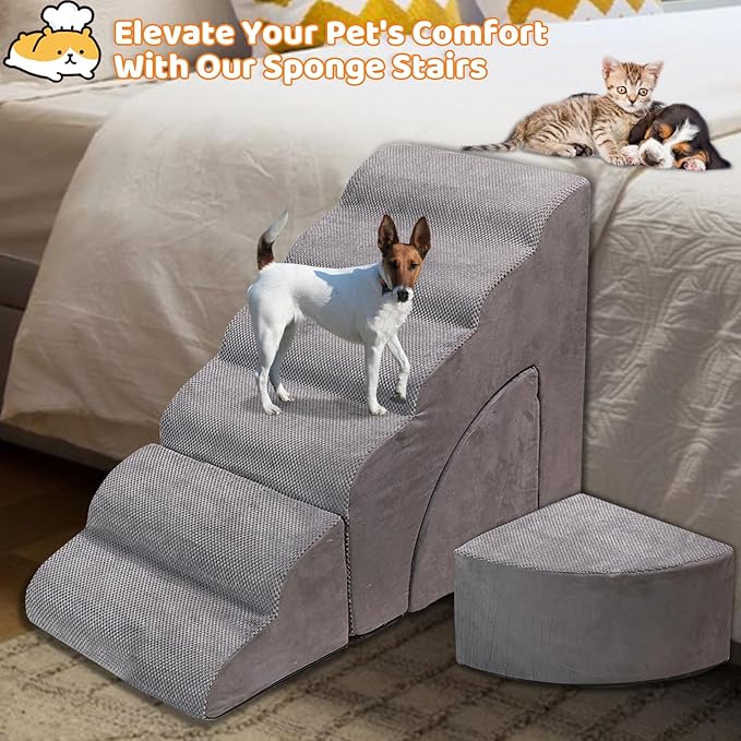 30” Dog Stairs for High Beds, Multifunctional Pet Stairs Adjusts to Either Side of Bed, 6 Tier Foam Pet Stairs for High Beds, Non-Slip Balanced Dog Ramps/Steps for Small Dogs, Old Pets