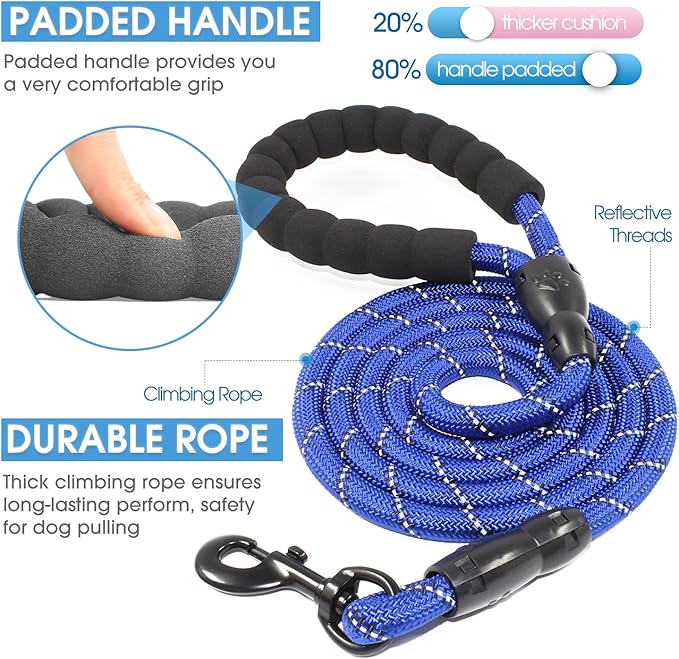 BAAPET 2/4/5/6 FT Dog Leash with Comfortable Padded Handle and Highly Reflective Threads for Small Medium and Large Dogs (5FT-1/2''