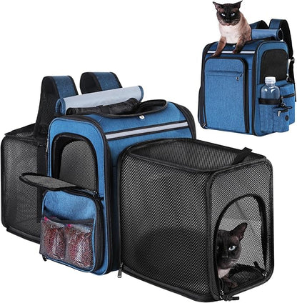 Pet Travel Carrier Backpack, Soft-Sided Breathable Mesh Cat Carrier Backpack for cat,Dogs,Puppies Up to 20 Lbs,Dual Side Expandable to 17 x 13.5 x 36 inches… (Blue)