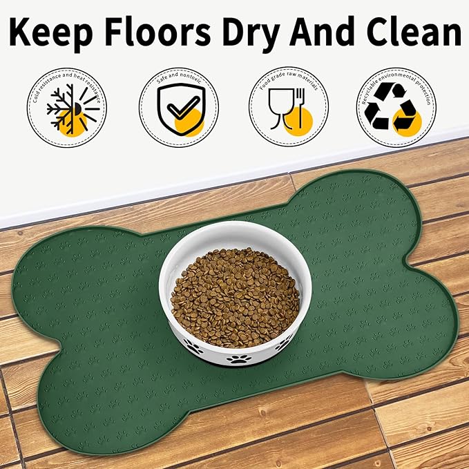 Dog Food Mat Anti-Slip Silicone Dog Bowl Mat Thicker Pet Placemat Waterproof Cat Feeder Pad with Raised Edge Puppy Kitten Feeding Mats Suitable Small Medium-Sized Dogs Cats Eating Tray