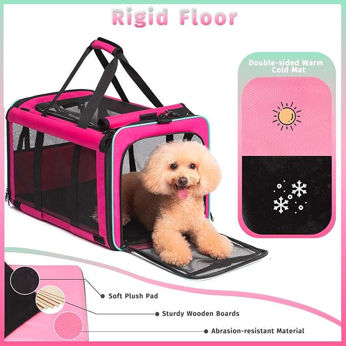 Pet Carrier, Collapsible Large Cat Carrier for 2 Cats, Soft Top Load Cat Carrier Bag for Small Medium Large Cat & Dog Under 30 lbs, Cat Travel Carrier Bag with Safety Lock Zipper, Pink