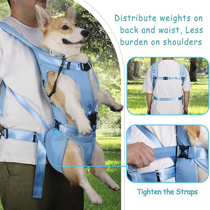 PetBonus Pet Front Dog Carrier Backpacks, Adjustable Dog Backpack Carrier, Legs Out Easy-fit Dog Chest Carrier for Medium Small Dogs, Hands Free Dog Front Carrier for Hiking, Cycling (Light Blue, XL)