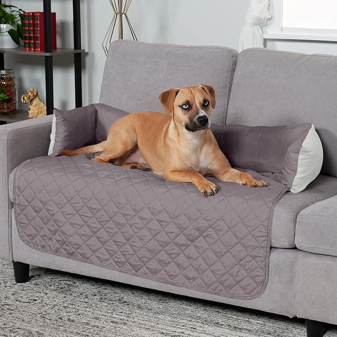 Furhaven Water-Resistant & Reversible 42" Wide Seat Cover Protector for Dogs & Cats, Perfect for Couches, Beds, & Car Seats - Sofa Buddy Bolster Seating Protector - Gray/Mist, Large