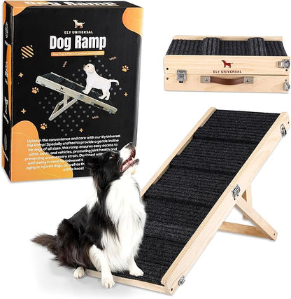 Adjustable Dog Ramp for Small Dogs | 4 Heights (10-17.3") | Folding, Non-Slip Pet Ramp | Durable Wooden Ramp for Low heighted Beds