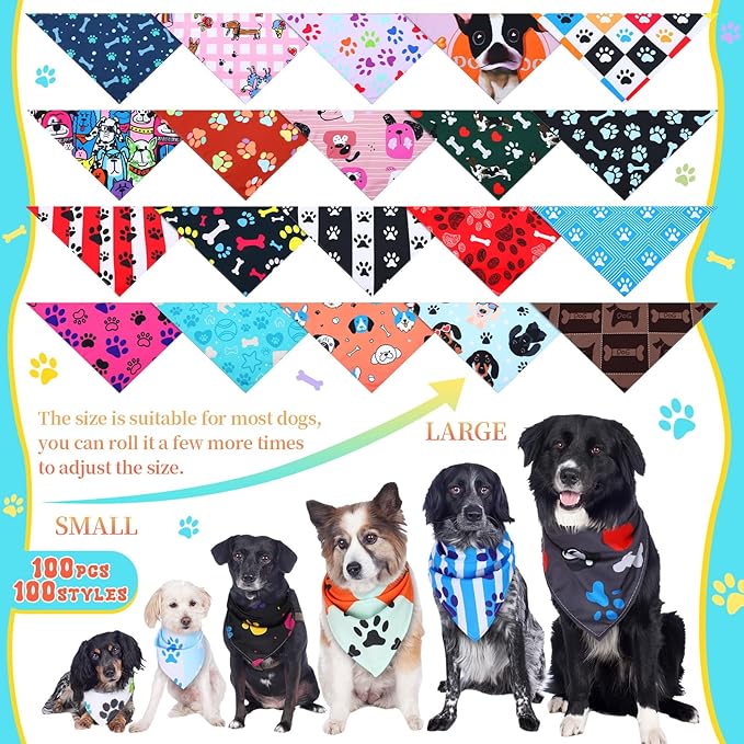 100 Pcs Paw Pattern Bandana Bulk Pet Bandanas
