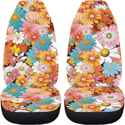 Groovy Hippie Flower Daisy Car Seat Covers Full Set of 2
