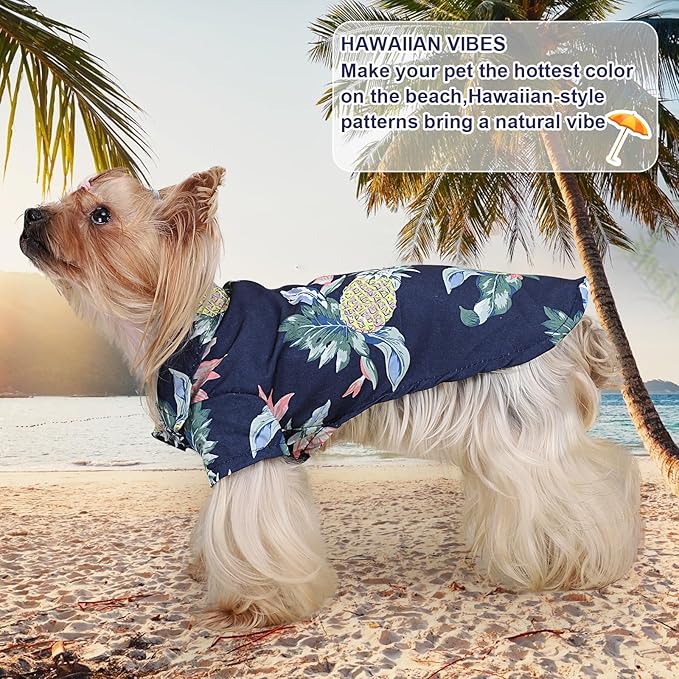 Dog Clothes for Small Dogs Boy Girl Dog Hawaiian Shirt Hawaii Style Summer Dog Clothes Boy Girl Breathable Cool Costume Beach Seaside Sweatshirt for Small Puppy Polo T-Shirt Pet Outfit